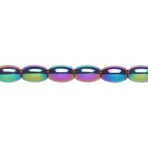 Hemalyke™ 1pkg1, rainbow titanium-coated oval bead 15.5-16 inch 8x5mm