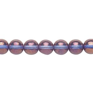 Bead, Czech glass druk, translucent lilac luster, 8mm round. Sold per 15-1/2" to 16" strand.