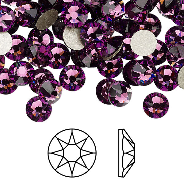 Flat back 144pk amethyst foil back, Crystal Passions® 6.32-6.5mm rose round SS30 2088 image number 0