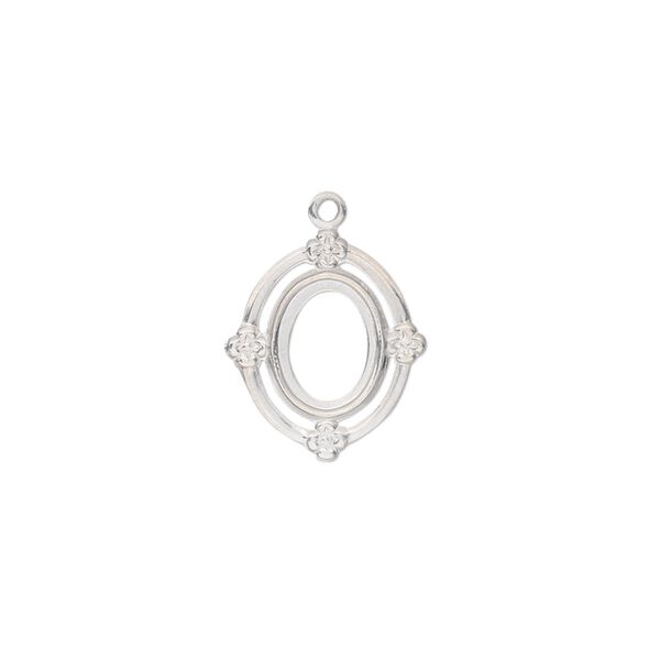 Drop, sterling silver, 16x13mm oval with 8x6mm oval setting and open back. Sold individually. image number 0