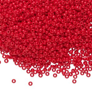 Seed bead, Miyuki, glass, pkg/25g, #11 rocaille, opaque red, (RR-408).