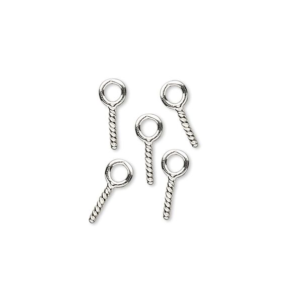 Screw eye, fine silver, 6mm peg with 4mm loop. Sold per pkg of 5. image number 0