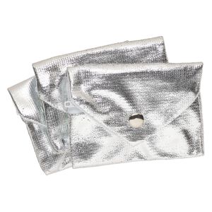 Pouch, metallic nylon, silver, 3x2.5-inches with snap and zipper. Sold per pkg of 3.