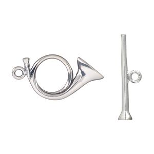 Clasp toggle 1pkg1 sterling silver, 21x14mm horn, 1-strand