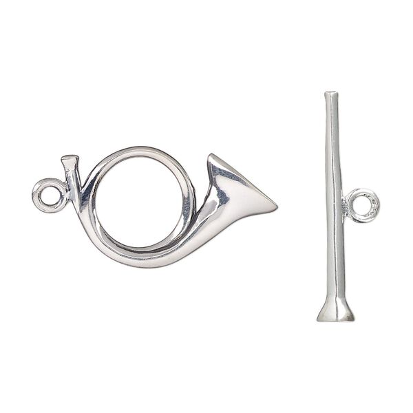 Clasp, toggle, sterling silver, 21x14mm horn. Sold individually. image number 0