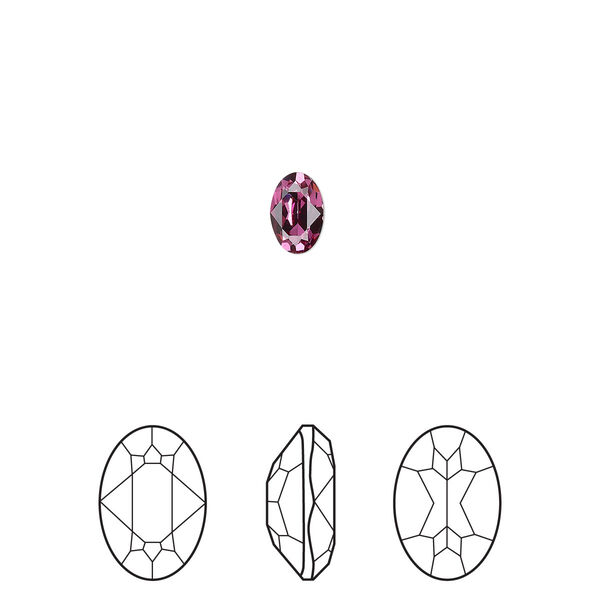 Fancy stone 4pk dark rose foil back, Crystal Passions® 6x4mm oval 4120 image number 0