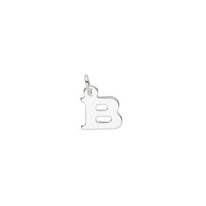 Charm, sterling silver, 9x7mm block alphabet letter "B." Sold individually.