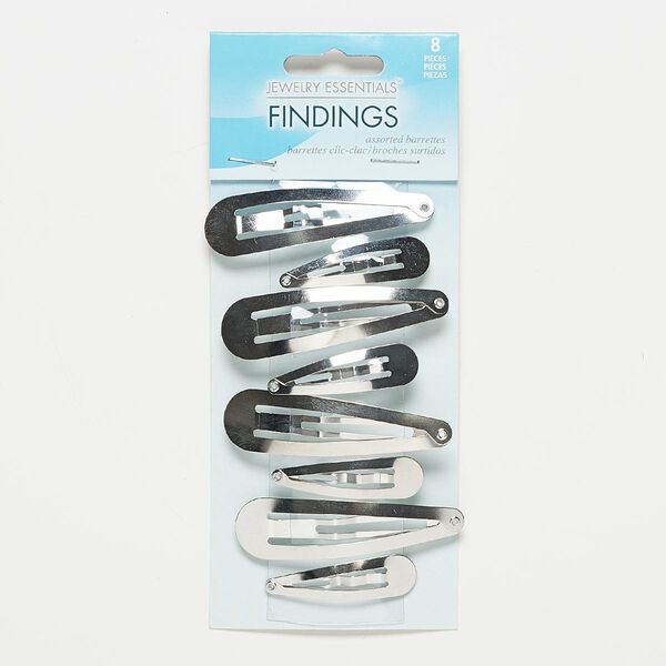 Hair clip, nickel-finished steel, 39x11mm and 58x16mm. Sold per pkg of 8. image number 0