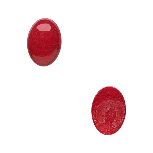 Cabochon, bamboo coral (dyed), red, 14x10mm calibrated oval, Mohs hardness 3-1/2 to 4. Sold per pkg of 2. image number 0