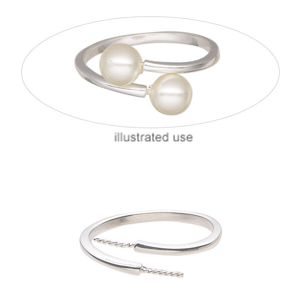 Ring, sterling silver, 5mm wide with (2) 5.5mm twisted pegs, fits up to 6mm half-drilled round bead, size 7. Sold individually. image number 0
