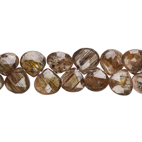 Andalusite 1pkg1, hand-cut top-drilled faceted puffed teardrop bead natural B- grade, 8 inch graduated 5-9mm image number 0