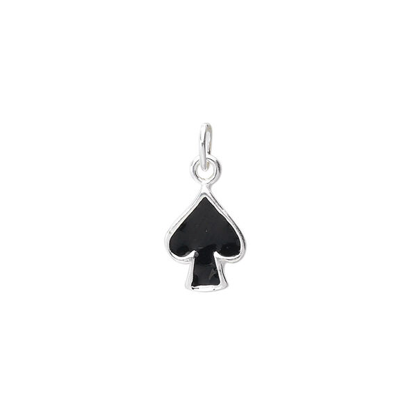 Charm, sterling silver and enamel, black, 10x8mm spade. Sold per pkg of 2. image number 0