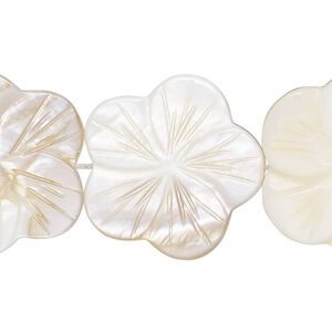 Bead, mother-of-pearl shell (natural / bleached), 23x22mm-25x24mm carved flower with 0.6-0.8mm hole, Mohs hardness 3-1/2. Sold per 15-inch strand.