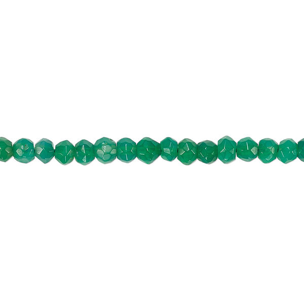Bead, green onyx (dyed), 3x2mm-4x3mm hand-cut faceted rondelle, B- grade, Mohs hardness 6-1/2 to 7. Sold per 13-inch strand. image number 0