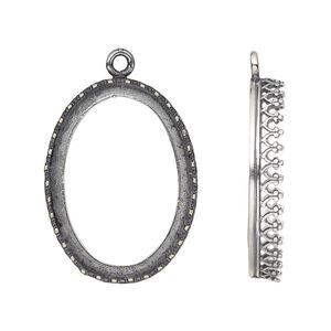 Drop, JBB Findings, antique silver-plated brass, 27x20mm oval with decorative trim, 25x18mm oval bezel setting. Sold individually.