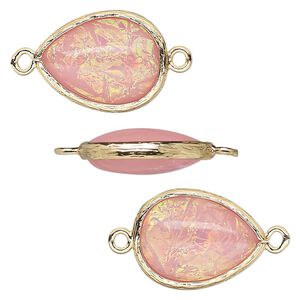 Link, Opalized Ice™, "opal" (resin) and gold-finished brass, light pink, 19.5x15mm double-sided teardrop. Sold per pkg of 4.