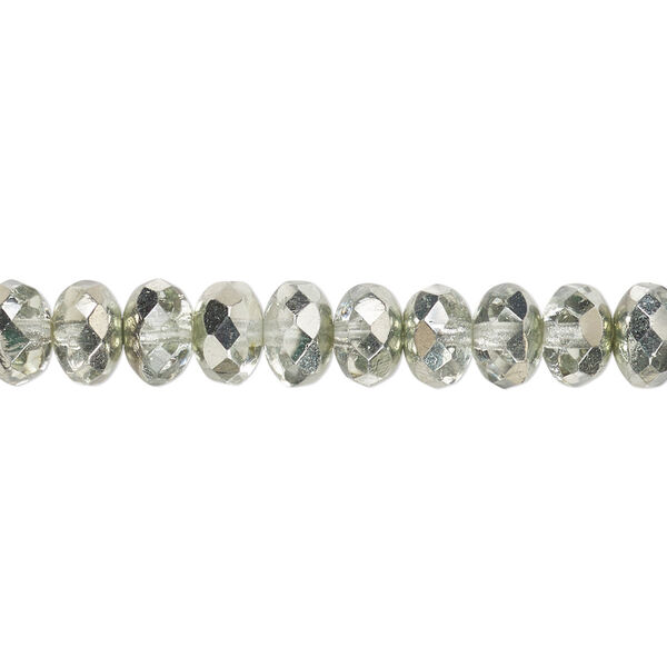 Bead, Czech fire-polished glass, metallic mint, 7x5mm faceted rondelle. Sold per 15-1/2" to 16" strand. image number 0
