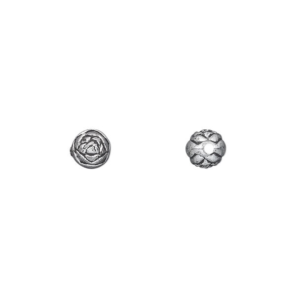 Bead, silver-coated plastic, 6mm round rosebud. Sold per pkg of 144 (1 gross). image number 0