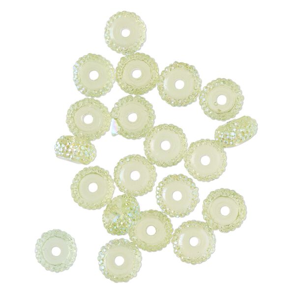 Bead, acrylic, pkg/20, 8x5mm pavé rondelle, light green AB. image number 0