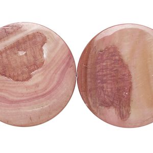 Bead, mother-of-pearl shell (dyed), mauve, 30mm flat round with 0.6-1mm hole, Mohs hardness 3-1/2. Sold per 15-inch strand.