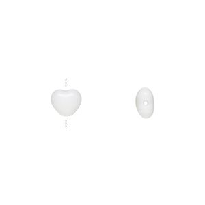 Bead, Czech pressed glass, opaque white, 6.5x6mm heart. Sold per 15-1/2" to 16" strand, approximately 65 beads.