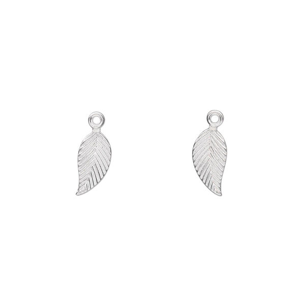 Charm, sterling silver, 10x5mm single-sided left- and right-facing textured leaf. Sold per pkg of 2. image number 0