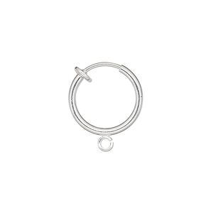 Earring hoop 1pkg2 silver-plated, 15x1.5mm / spring closure / pierced-look / open loop, brass 1 pair