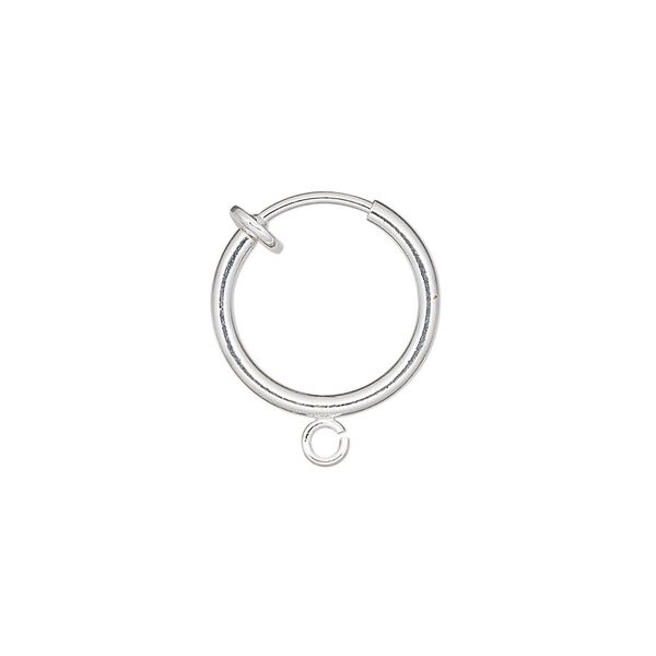 Earring hoop 1pkg2 silver-plated, 15x1.5mm / spring closure / pierced-look / open loop, brass 1 pair image number 0
