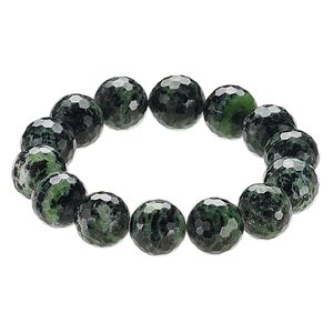 Ruby in zoisite 1pkg1, faceted round stretch bracelet natural 9 inch 15-16mm
