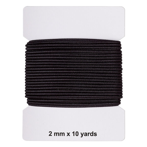 Cord, elastic rubber and nylon, black, 2mm diameter. Sold per pkg of 10 yards. image number 0