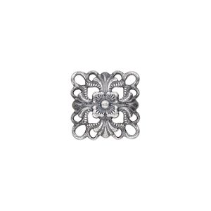 Link, antique silver-plated steel, 14x14mm single-sided domed square. Sold per pkg of 24.