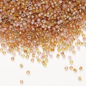Seed bead mix, Miyuki Delica®, glass, pkg/7.5g, #11 round, translucent inside dyed color luster honey beige/peridot mix.