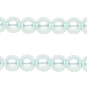 Bead, glass pearl, light blue, 8mm round. Sold per pkg of (2) 15-inch strands, approximately 100 beads.