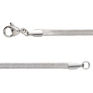 Chain, stainless steel, 3mm herringbone, 24 inches with lobster claw clasp. Sold individually.