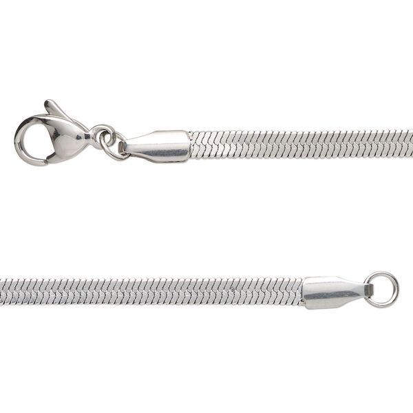 Chain, stainless steel, 3mm herringbone, 24 inches with lobster claw clasp. Sold individually. image number 0
