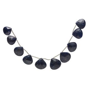 Blue sapphire 1pkg9, hand-cut top-drilled faceted puffed teardrop bead graduated 17x16mm-23x23mm