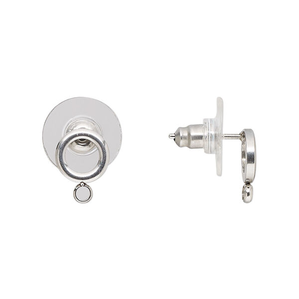 Earstud, stainless steel and plastic, clear, 11x8mm open round with closed loop. Sold per pair. image number 0