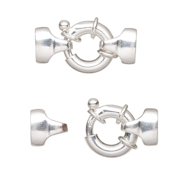Clasp, springring, sterling silver, 25x15mm with glue-in ends, 6.5x3.5mm inside diameter. Sold individually. image number 0