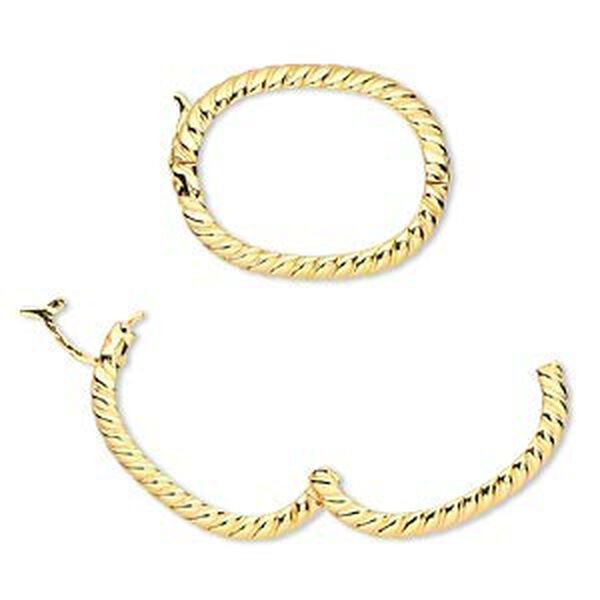 Clasp, twister with safety, gold-plated brass, 24x18mm hinged double-sided braided oval. Sold individually. image number 0