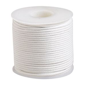 Cord, waxed cotton, white, 0.5mm. Sold per 25-meter spool.