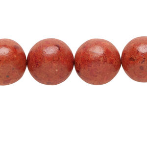 Bead, sponge coral (dyed / coated), red, 14mm round, C- grade, Mohs hardness 3-1/2 to 4. Sold per 15" to 16" strand.