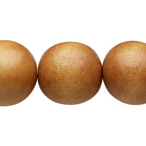 Bead, Taiwanese cheesewood (dyed / waxed), light brown, 19-20mm round. Sold per 15-1/2" to 16" strand.