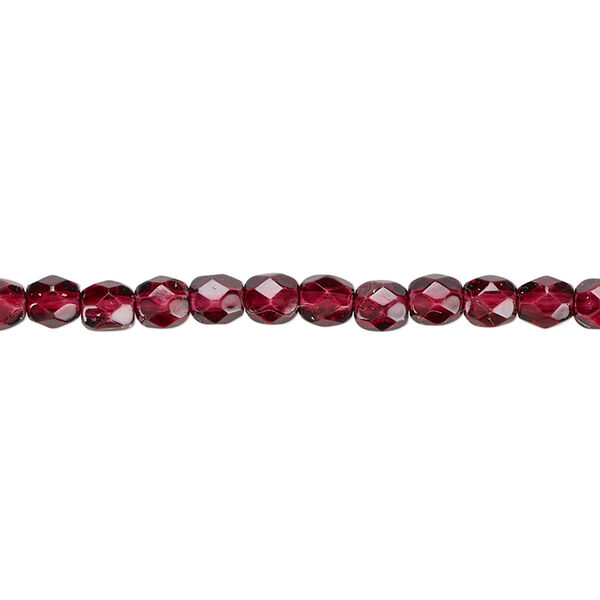 Bead, Czech fire-polished dipped décor glass, garnet red, 4mm faceted round. Sold per 15-1/2" to 16" strand, approximately 100 beads. image number 0
