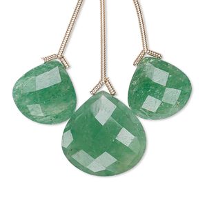 Green quartz 1pkg3, hand-cut top-drilled faceted pear bead 18mm / 14mm