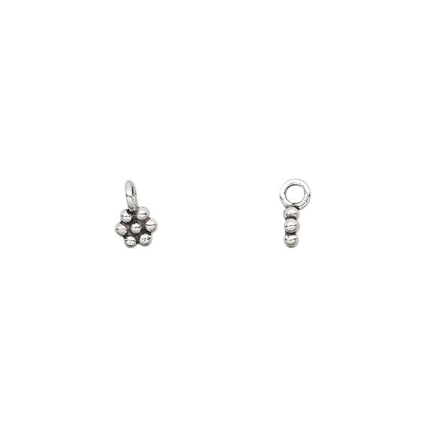 Charm, antiqued sterling silver, 4x4mm flower. Sold per pkg of 30. image number 0