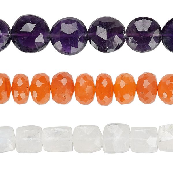 Multi-gemstone 1pkg3, hand-cut mixed shape bead 10 inch mix 4x3mm-10x10mm image number 0