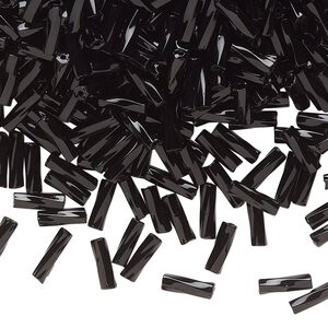 Bead, Preciosa Ornela Czech glass, bugle bead, pkg/500g, #3 twisted, opaque black, (23980).
