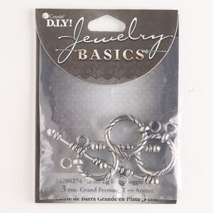 Clasp toggle 1pkg3, 23x21mm twisted round, antique silver-finished brass 1-strand