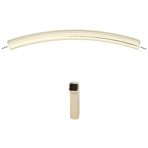 Bead, gold-finished brass, 45x3mm curved square tube. Sold per pkg of 6.