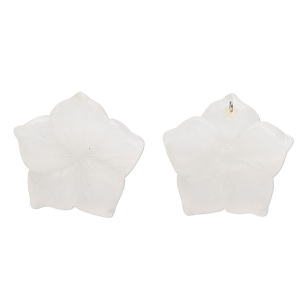Snow quartz 1pkg1, frosted carved flower / hidden bail pendant natural B grade, mix 42x40mm image number 0